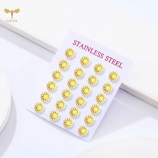 Sun Flower Stud Earrings – Kawaii Stainless Steel Jewelry for Women
