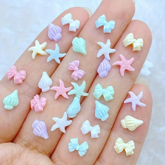 30pcs Resin Nail Charms – Kawaii 3D Shell &amp; Jellyfish Nail Art