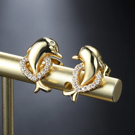 Adorable Dolphin Stud Earrings – Kawaii Gold Heart Jewelry