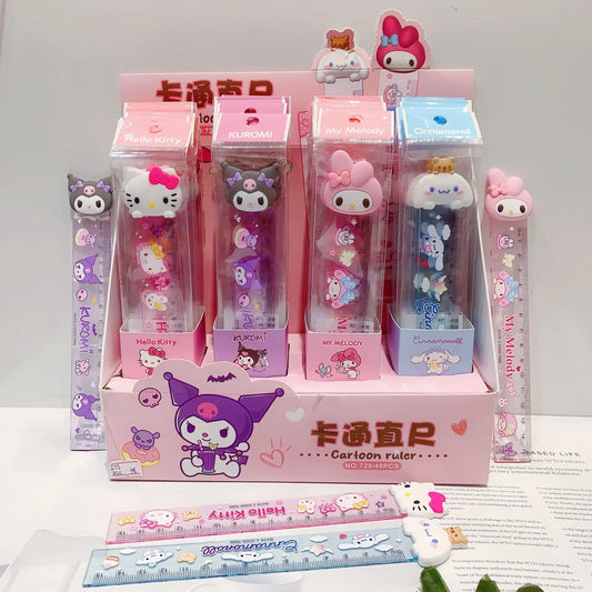 4Pcs Kawaii Stationery Ruler Set - Kuromi, My Melody, Cinnamoroll