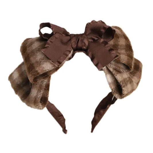 Retro Sweet Plaid Hair Band – Kawaii Lolita Woolen Bow Hair Accessories