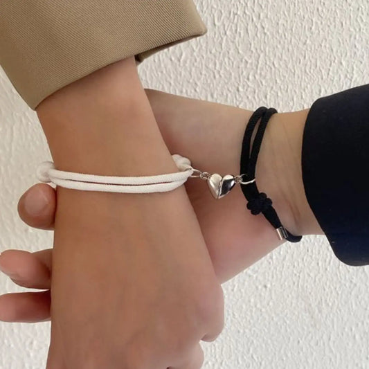 Elegant Silver Magnetic Couple Bracelets – Friends &amp; Lovers