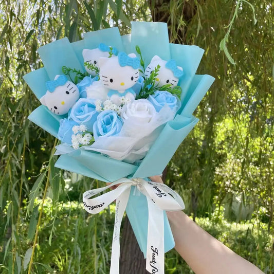 Kawaii Hello Kitty Cat Dolls with Artificial Flowers – Perfect Gift Bouquets