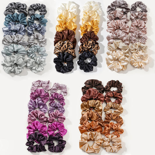 12PCS Soft Satin Colorful Large Intestine Hair Band Hair Accessories