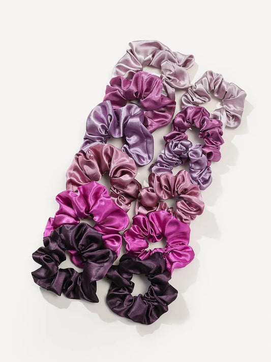 12PCS Soft Satin Colorful Large Intestine Hair Band Hair Accessories