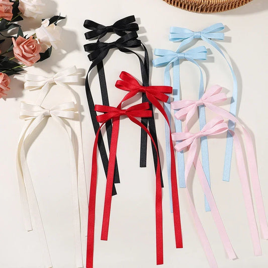 2pcs 2025 New Cute Ribbon Bow Headband Clip Set