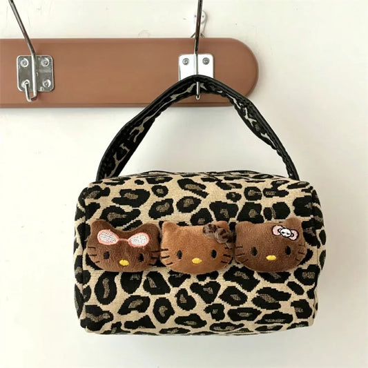 Sanrio Kawaii Hello Kitty Leopard Cosmetic Bag – Fashionable Handbag