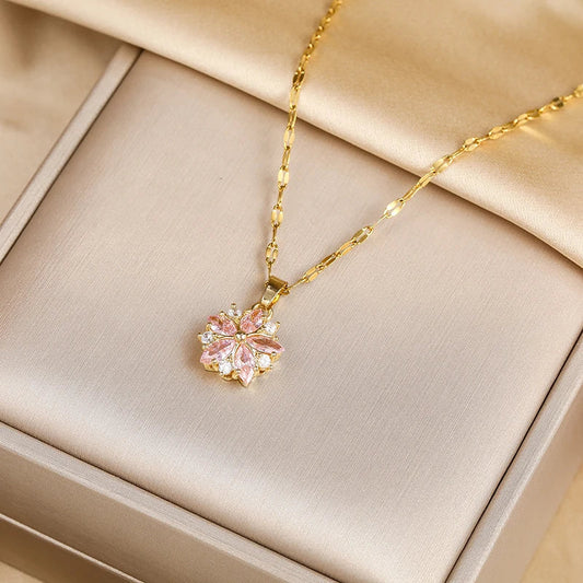Romantic Pink Sakura Pendant Necklace