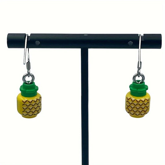 Creative Yellow Pineapple Building Block Earrings&nbsp;