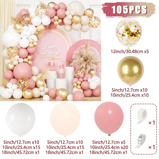 Retro Pink White Gold Balloon Garland Arch Kit
