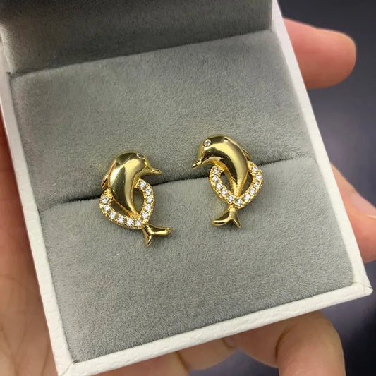 Adorable Dolphin Stud Earrings – Kawaii Gold Heart Jewelry