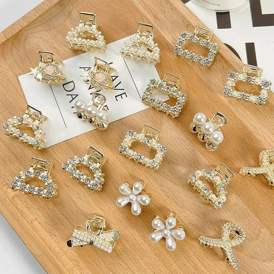 Elegant Rhinestone & Pearl Mini Hair Claws Set for Women and Girls