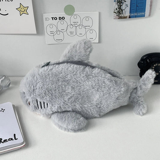 Large Capacity Plush Ocean Shark Pencil Case