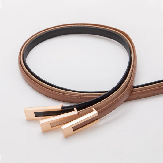 Women Korean Fashionable PU Leather Thin Waist Belt