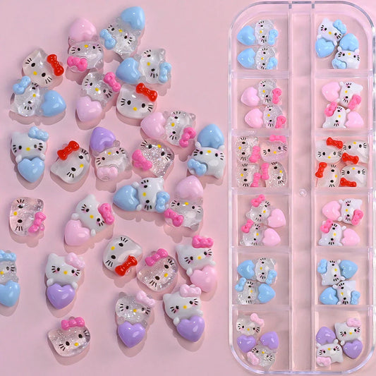 Hello Kitty Nail Charms – 12 Grids Hawaii Black Skin Summer Vibe