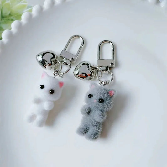 Cute Flocking Cat Keychain