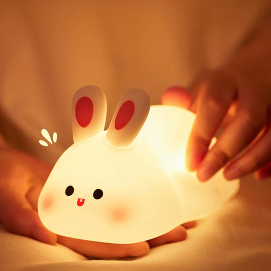 Big Face Rabbit Night Light – Cute Silicone Touch Lamp for Kids
