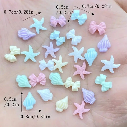 30pcs Resin Nail Charms – Kawaii 3D Shell &amp; Jellyfish Nail Art
