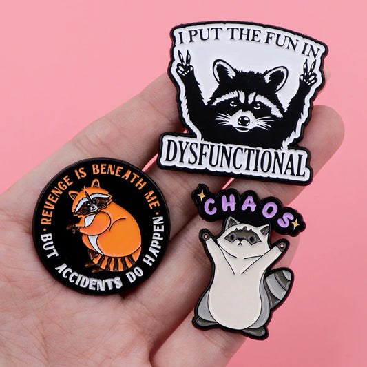 Cute Raccoon Enamel Pins – Funny Quotes Brooches for Women