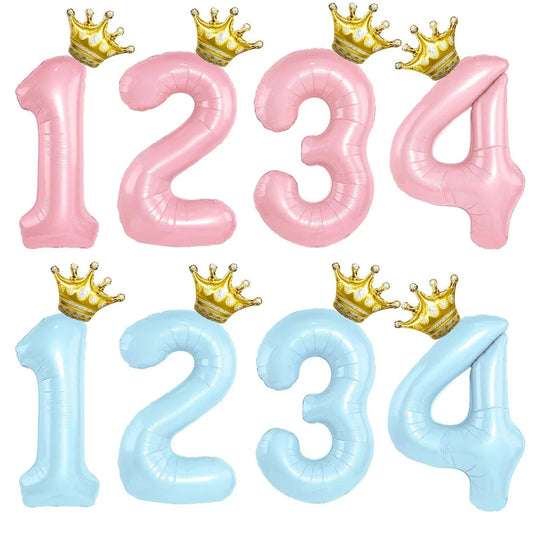 Pastel Foil Number Balloon with Crown