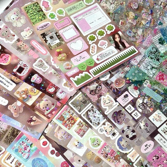Y2K Glitter Laser Stickers – Kawaii Decorations for Accessories