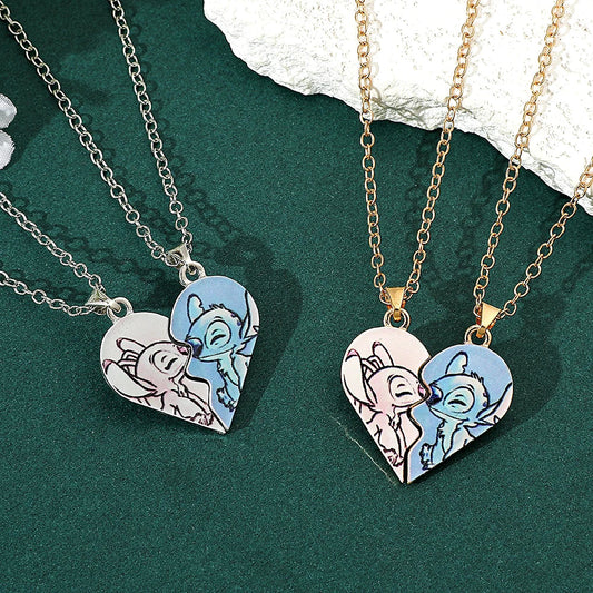 Disney Stitch Heart Necklace for Couples