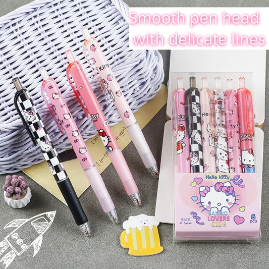 Sanrio Hello Kitty &amp; Kuromi Gel Pen Set – 6Pcs Quick-Drying Stationery