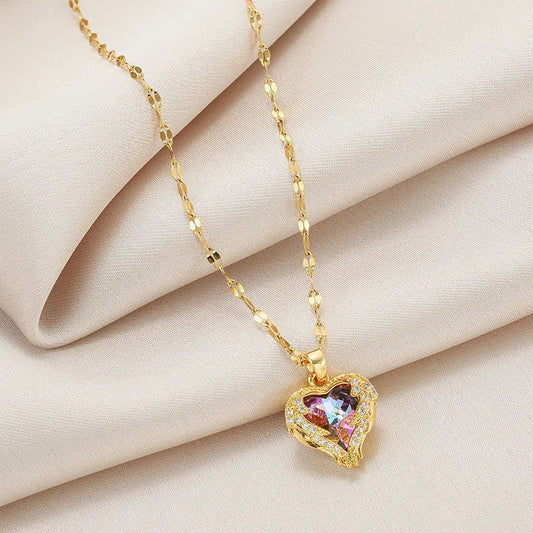 Top Luxury Colorful Crystal Ocean Heart Pendant Necklace