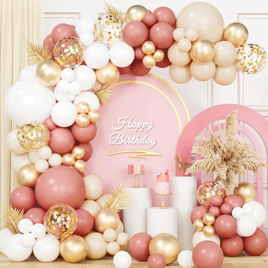 Retro Pink White Gold Balloon Garland Arch Kit