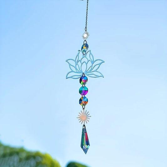 1Pc Metal Lotus and Artificial Crystal Suncatcher Charm