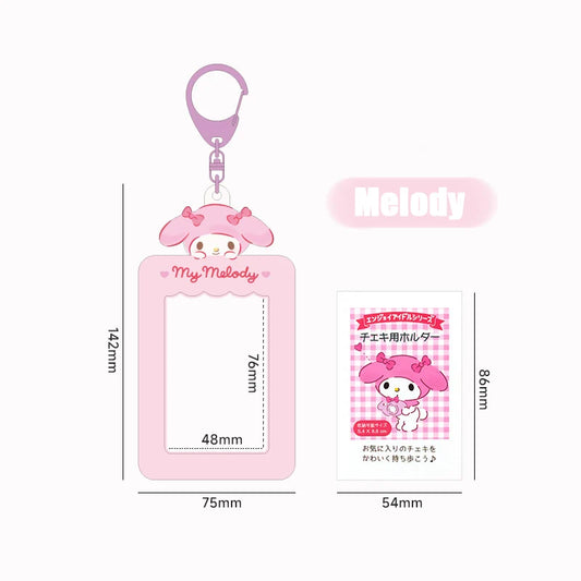 Kawaii Sanrio Keychain Cinnamoroll Photo Card Kuromi Card Holder Pendant Student Stationery Cardcase Keyring Toys Gift for Girls