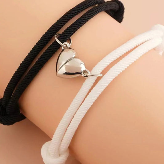 Elegant Silver Magnetic Couple Bracelets – Friends &amp; Lovers