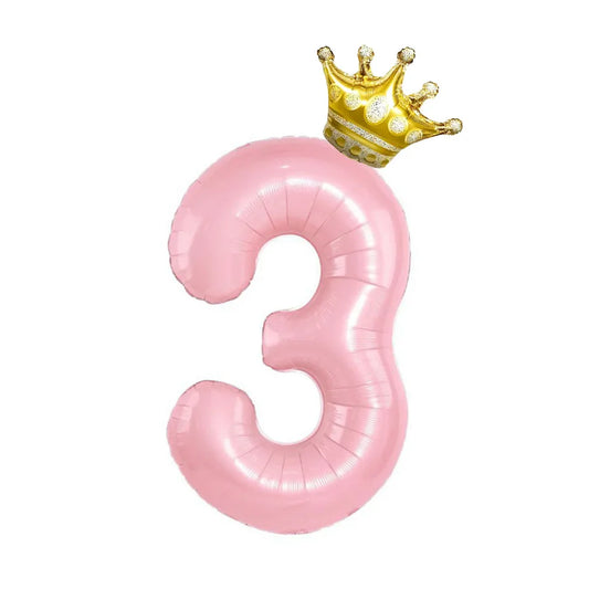 Pastel Foil Number Balloon with Crown