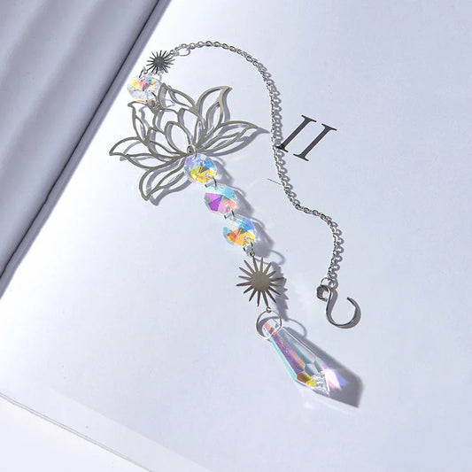 1Pc Metal Lotus and Artificial Crystal Suncatcher Charm