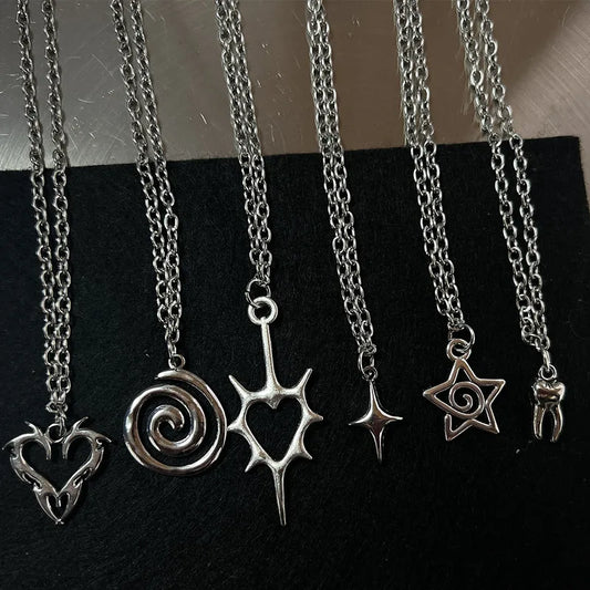Y2K Flail Fire Heart Teeth Pendant Necklace – Fashion Jewelry