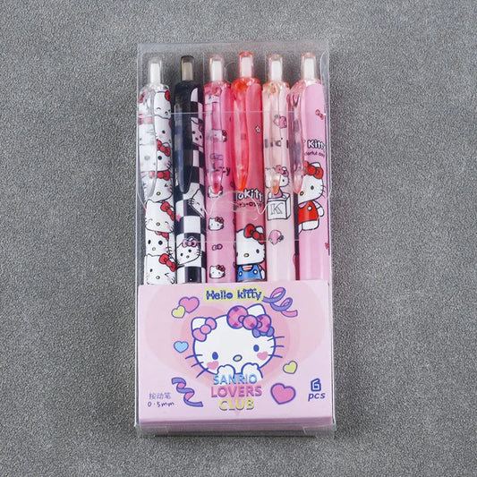 Sanrio Hello Kitty &amp; Kuromi Gel Pen Set – 6Pcs Quick-Drying Stationery