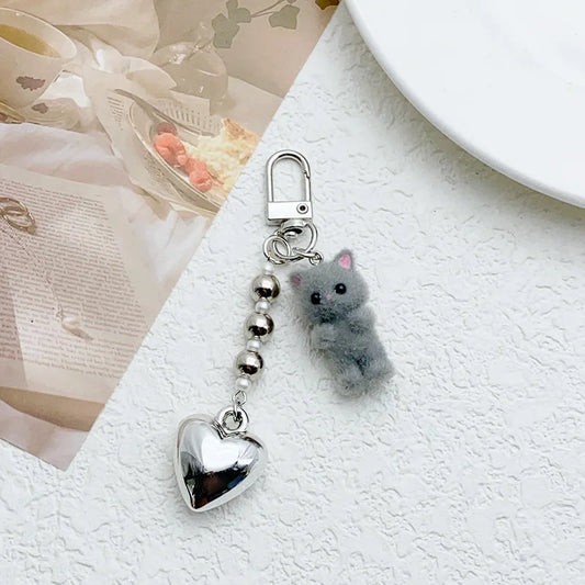 Cute Flocking Cat Keychain