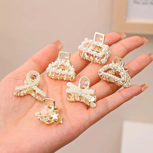 Elegant Rhinestone & Pearl Mini Hair Claws Set for Women and Girls
